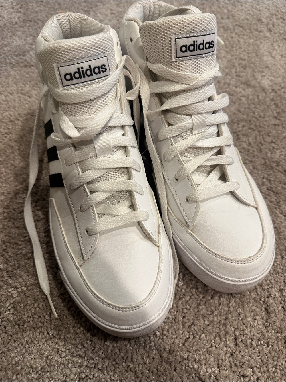 adidas White and Black High-Top Lace Sneakers